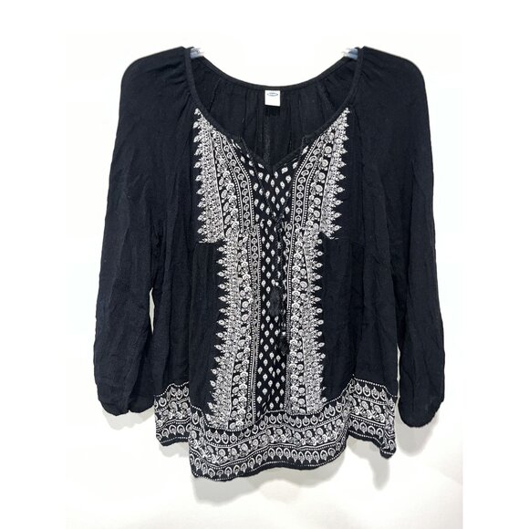 Old Navy Women's Black &‎ White Boho Peasant Top, Medium - Picture 1 of 7